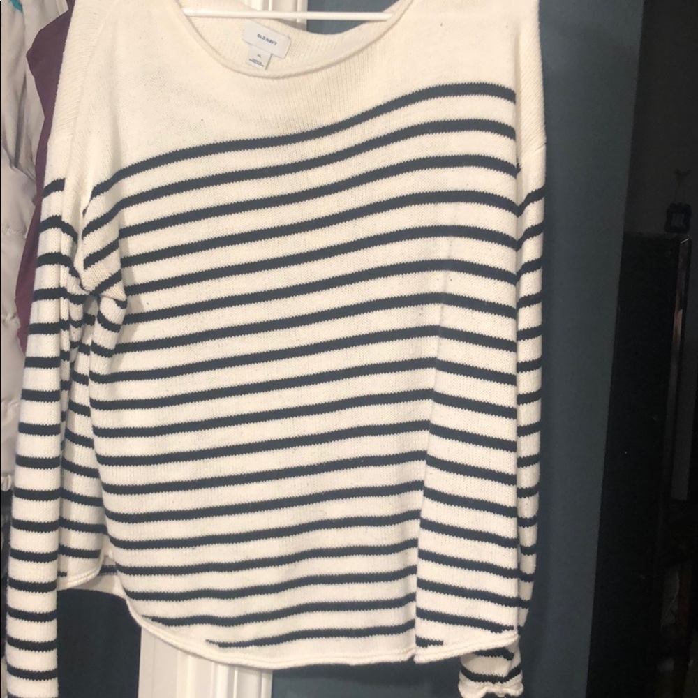 White and black striped long sleeve shirt